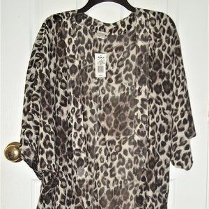 NEW animal print kimono cover up brown beige lightweight KOHLS NWT